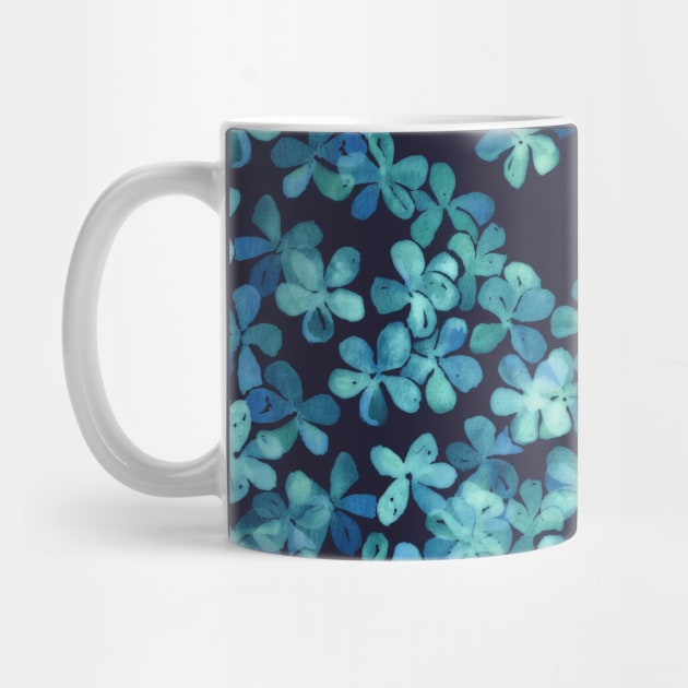 Hand Painted Floral Pattern in Teal & Navy Blue by micklyn